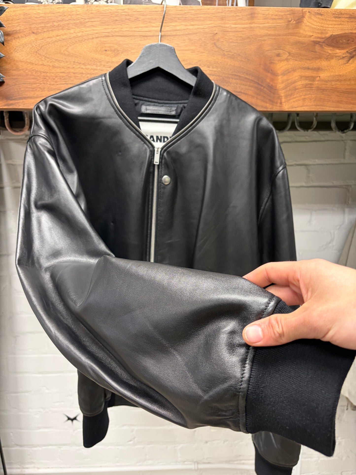 Jil Sander Exposed Zipper ‘Baseball’ Lambskin Leather Jacket