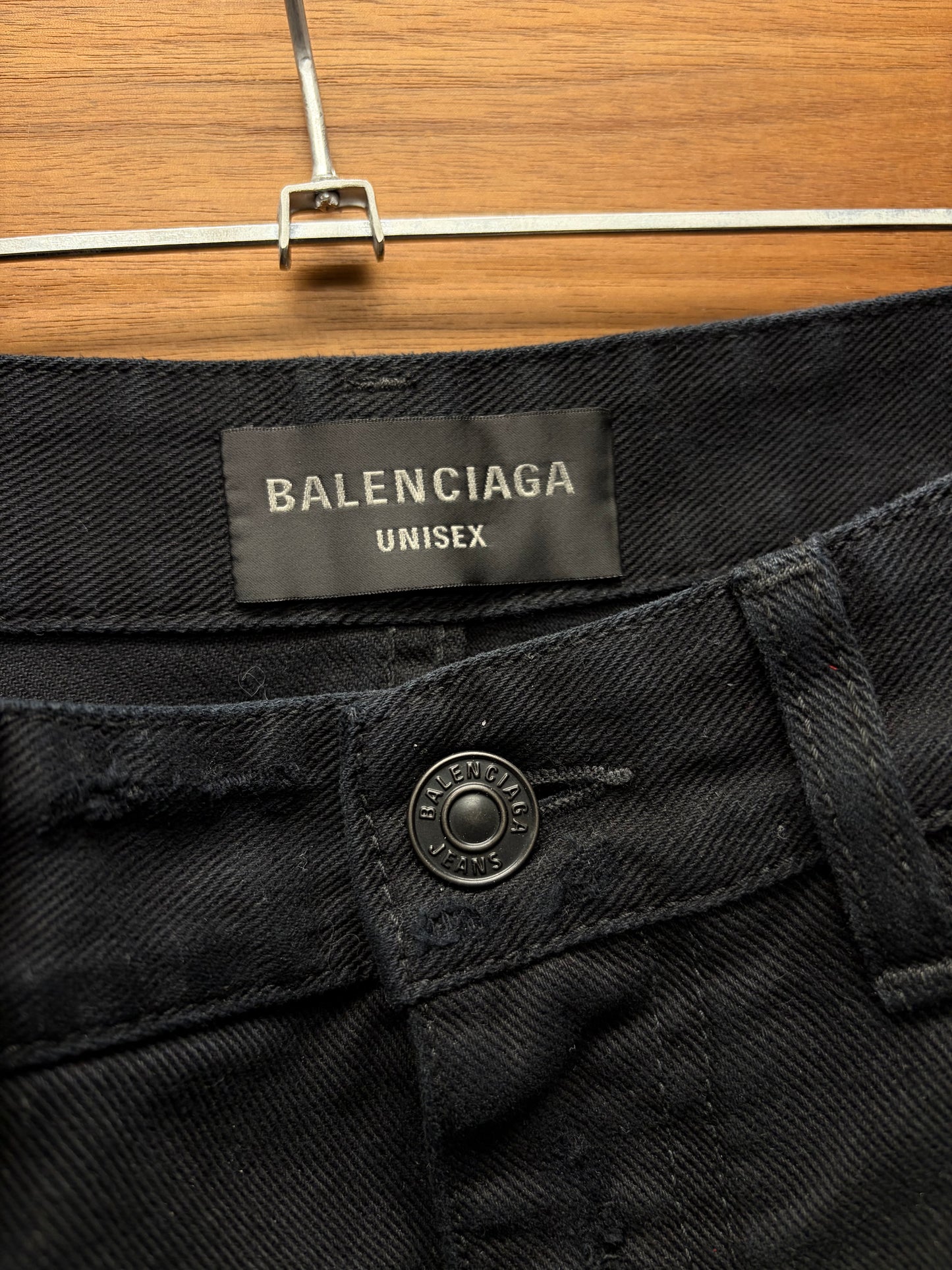 2022 Balenciaga Distressed ‘Dirty Black’ Over Knee Length Cutoff Denim Shorts