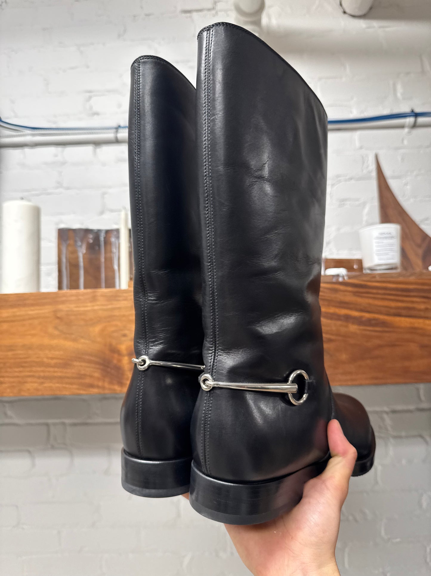 Vintage 2000s Gucci ‘Horsebit’ Shearling Lined Calfskin Leather Boots