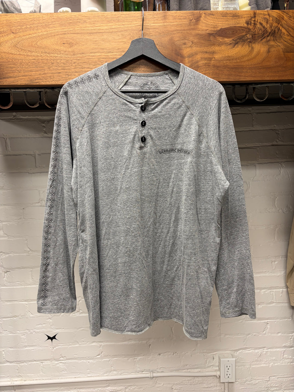 Chrome Hearts Plus Cross ‘Flooded Sleeve’ Grey Henley Cotton Shirt
