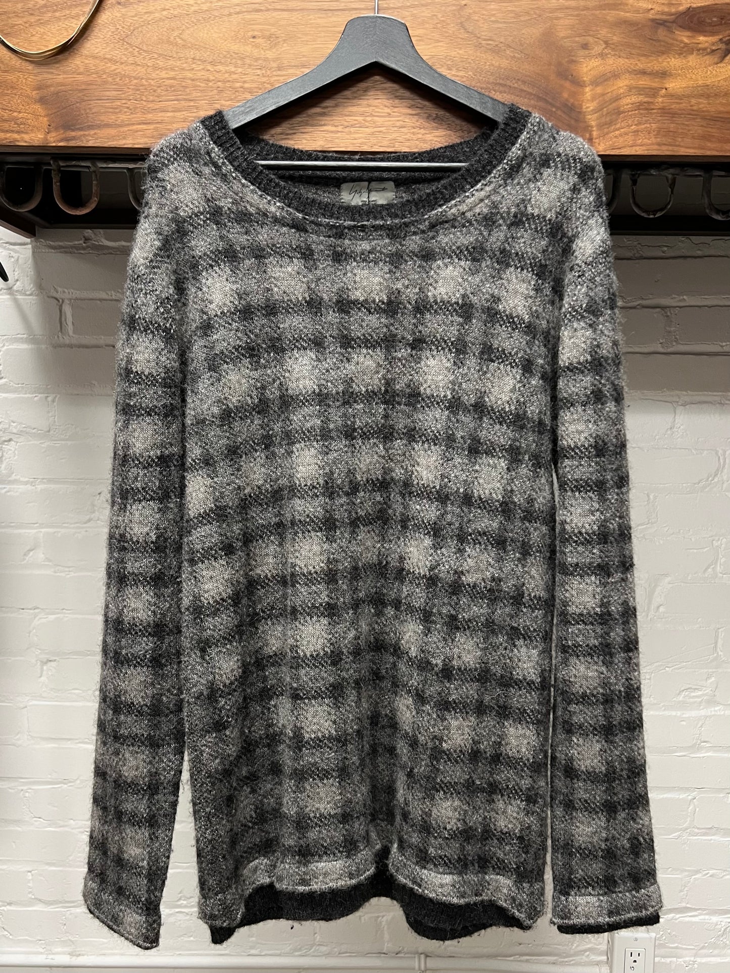 Yohji Yamamoto Pour Homme Grey Grid Knit Sweater