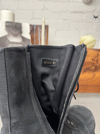 AW2024 Balenciaga Distressed Black Canvas ‘Stomper’ Oversized Combat Boots