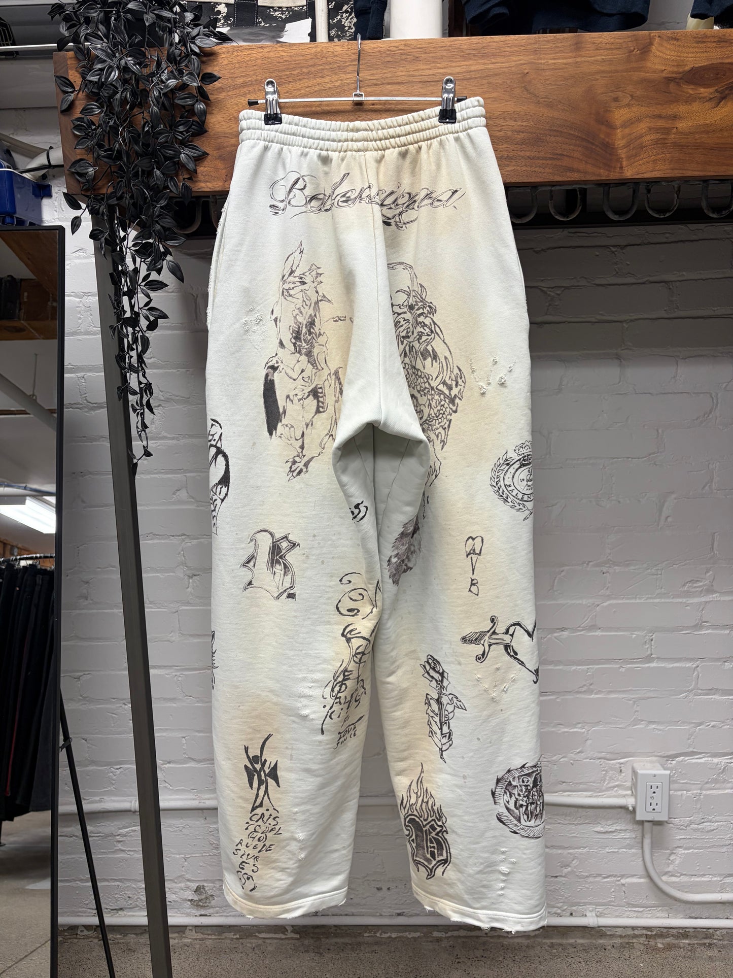 SS2024 Balenciaga ‘Tattoo’ Baggy Wide Cut Distressed Sweat Pants