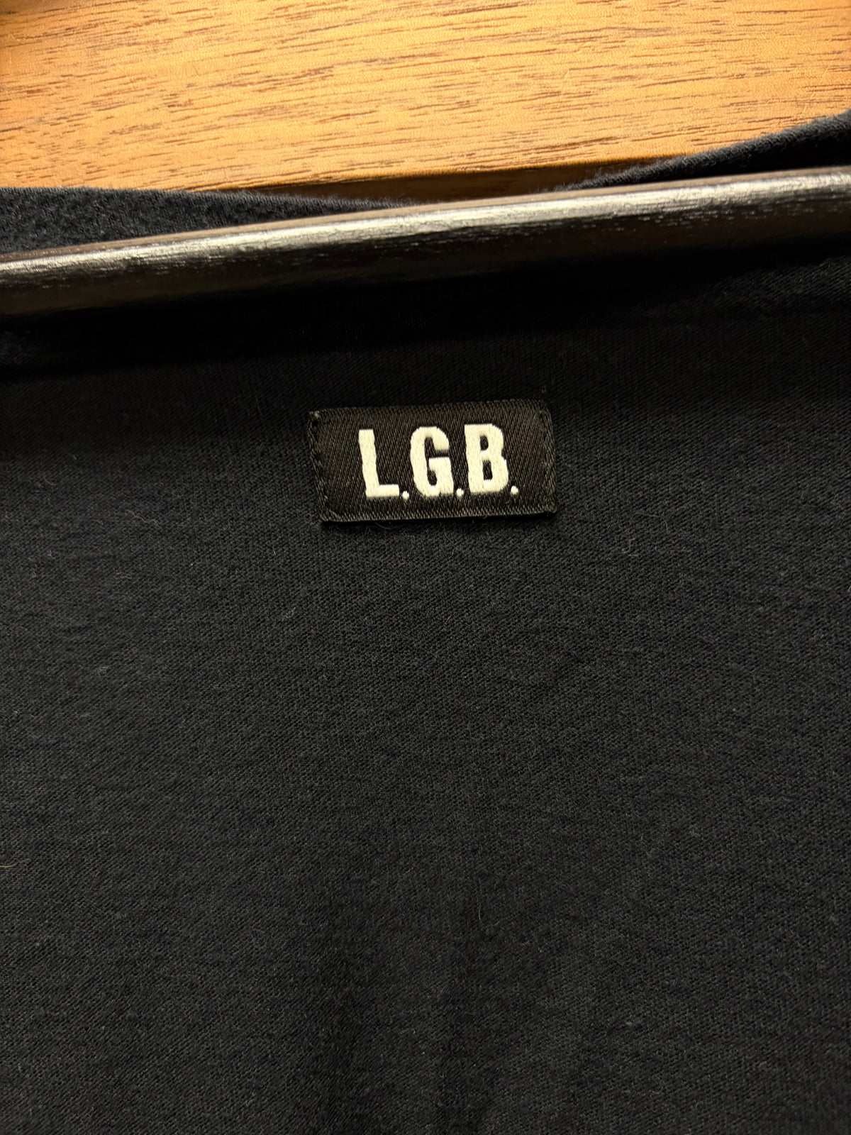 L.G.B. ‘Twisted Collar’ Black Cotton Scoop Neck Short Sleeve Shirt