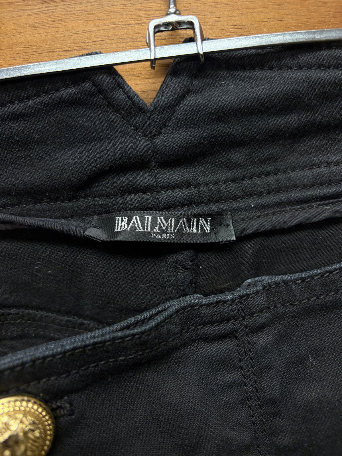 Balmain ‘Buckle-Back’ Flared Leg Black Skinny Biker Denim