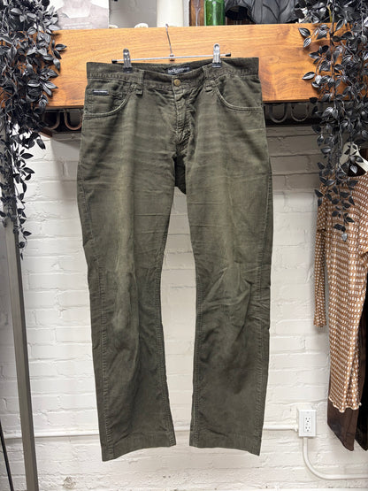 2000s Dolce and Gabbana Faded Green Corduroy Bootcut Denim