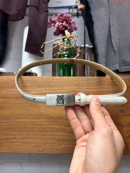 Vintage Jean Paul Gaultier ‘JPG’ White Leather Thin Belt