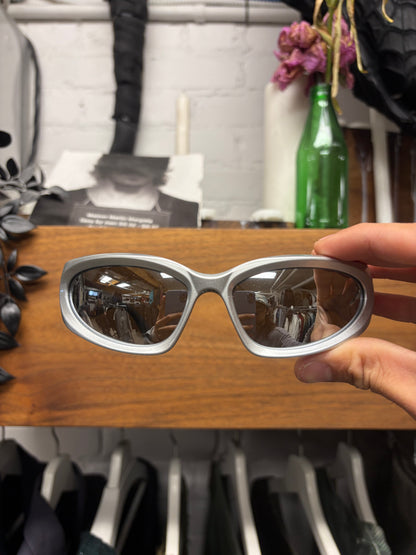 Balenciaga ‘Swift’ Metallic Silver Oval Shape Sunglasses