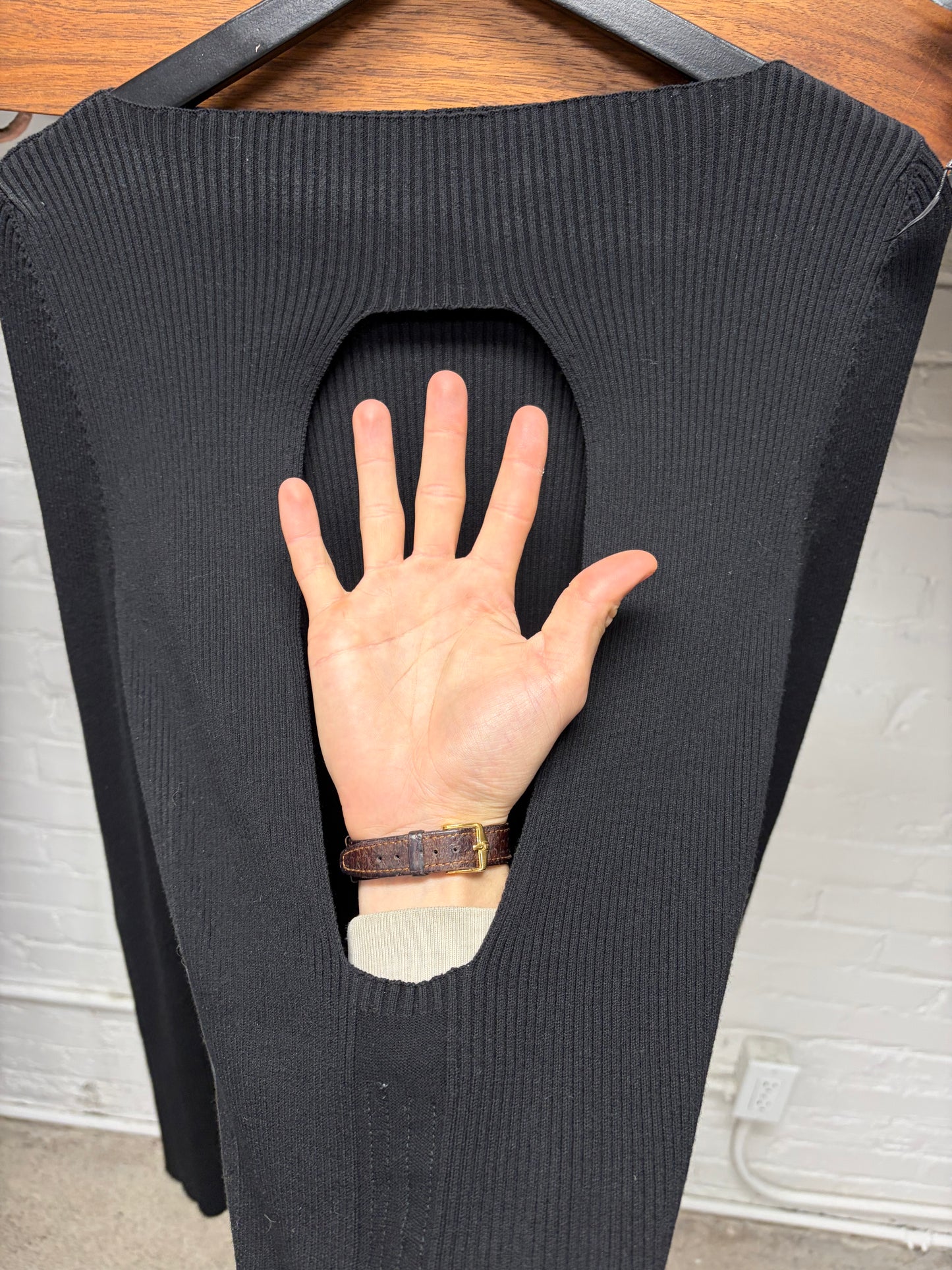 AW2025 Rick Owens ‘Concordians’ Ribbed Black Back Cut-Out Long Sleeve Top