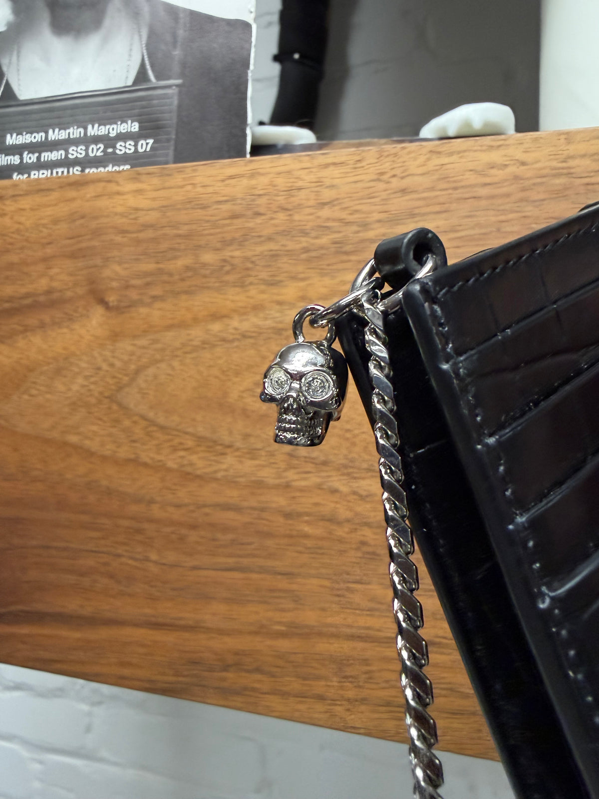 Alexander McQueen Croc Print Black Leather Phone/Cardholder
