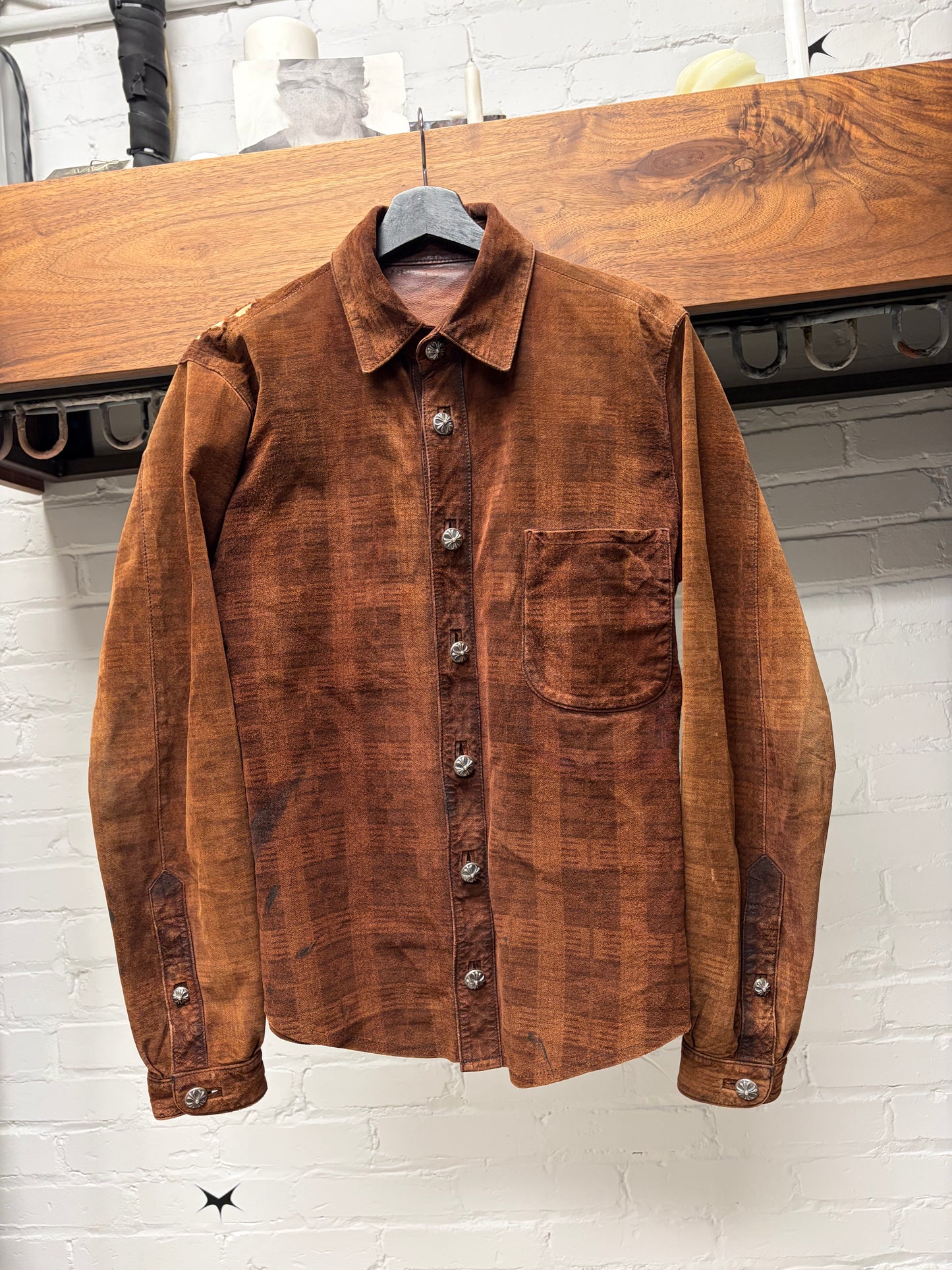 Vintage Chrome Hearts Western ‘Fleur De Lis’ Detailed Suede Collared Shirt