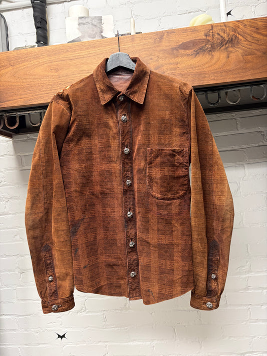 Vintage Chrome Hearts Western ‘Fleur De Lis’ Detailed Suede Collared Shirt