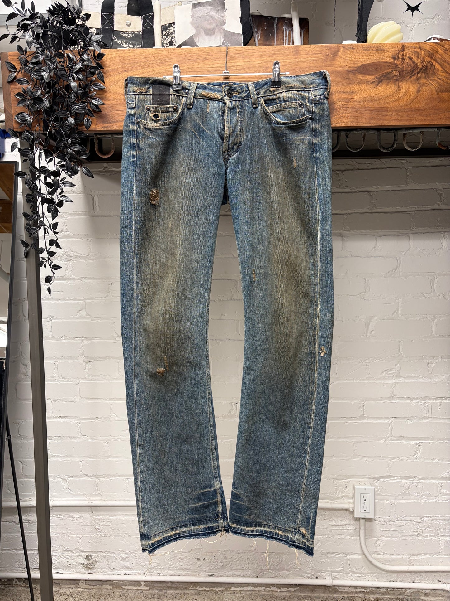 2000s Rick Owens ‘Slab’ Dirt Washed Blue Bootcut Denim