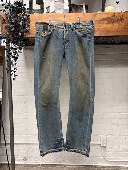 2000s Rick Owens ‘Slab’ Dirt Washed Blue Bootcut Denim