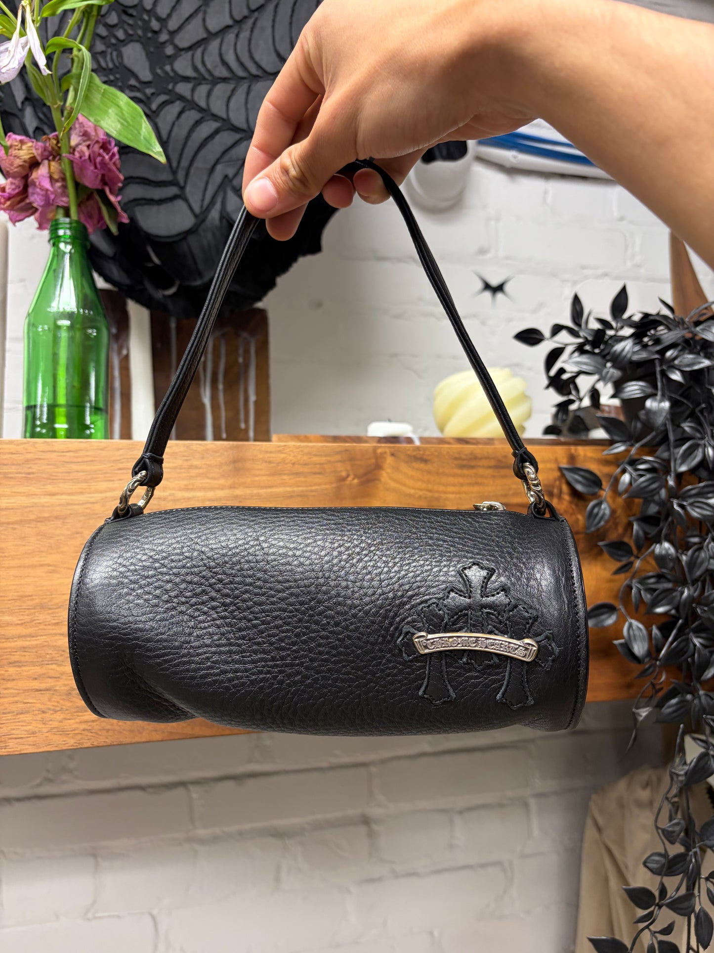 Chrome Hearts ‘Grinds’ Black Leather Cemtery Cross Patch Bag