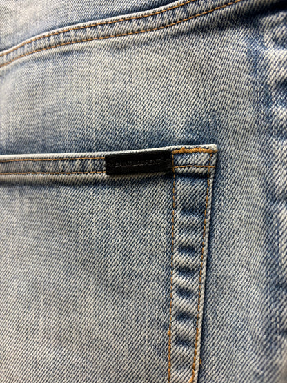 2021 Saint Laurent ‘D02’ Light Wash Blue Distressed Skinny Jeans