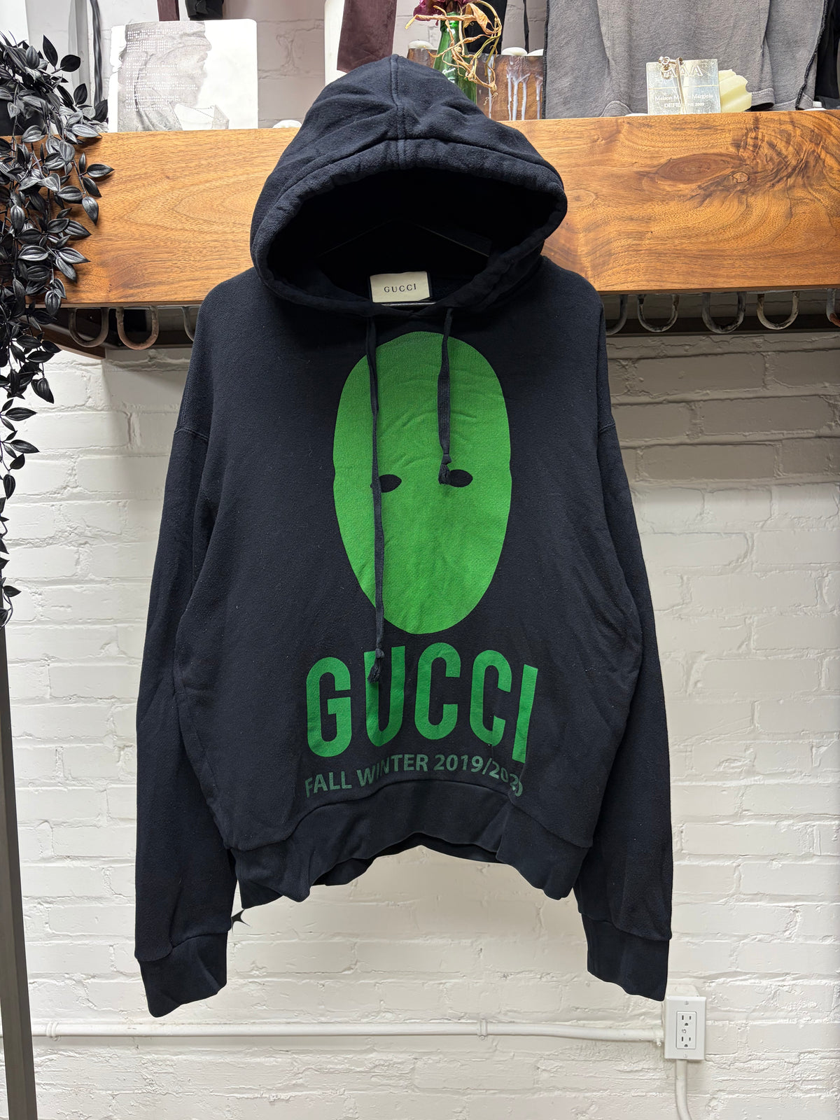 AW2019 Gucci ‘Manifesto Mask’ Black/Green Graphic Pullover Hoodie