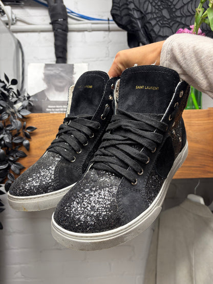 Saint Laurent ‘Bad Lieutenant’ Black Sequin Court High Top Sneakers
