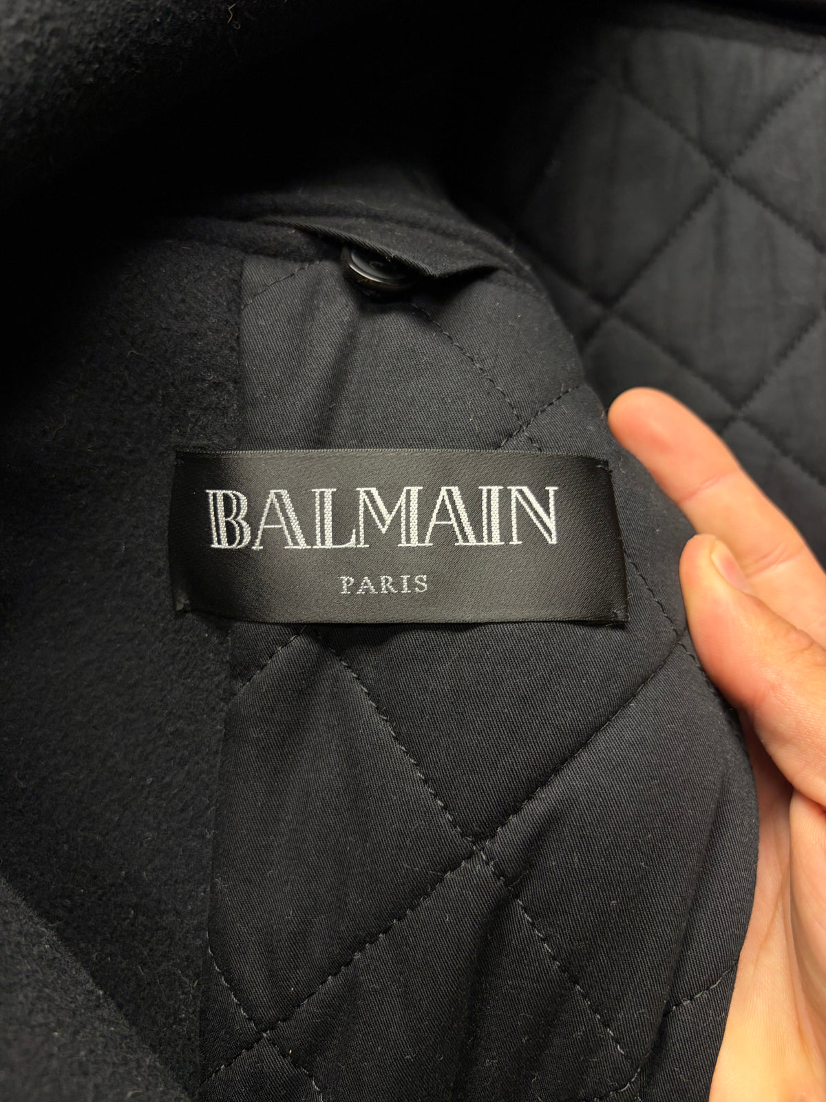 AW2012 Balmain Double Breasted Wool Hooded Coat with Ornate Silver Buttons