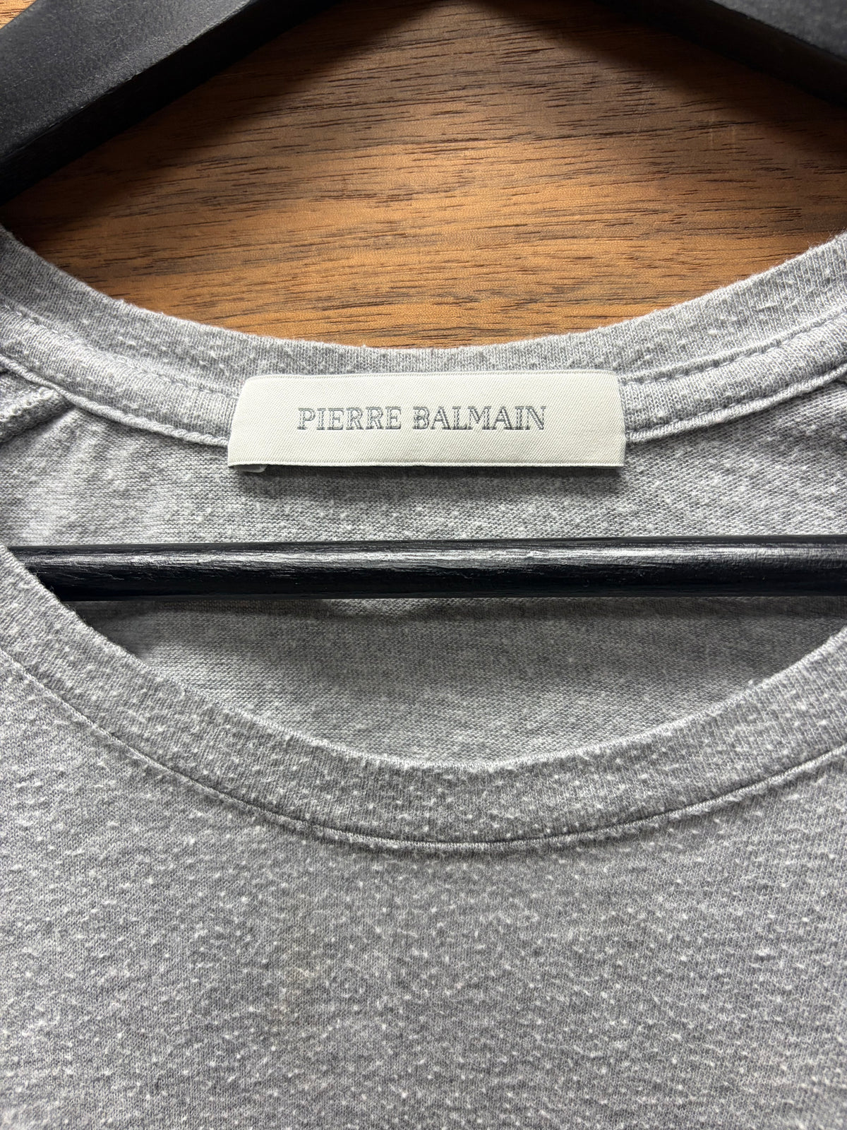 Balmain Ribbed Grey Short Sleeve Logo T-Shirt
