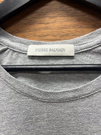Balmain Ribbed Grey Short Sleeve Logo T-Shirt