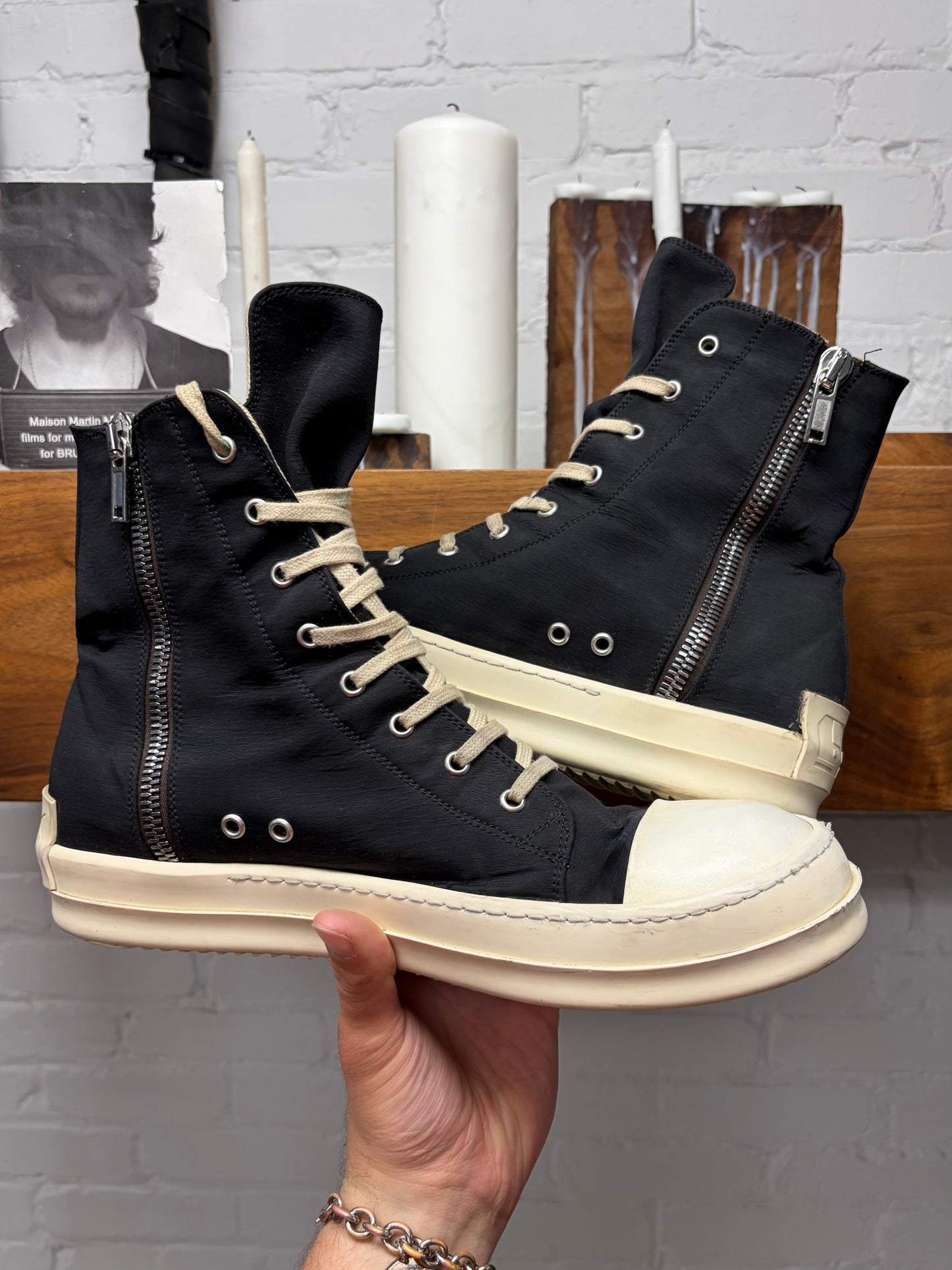 Rick Owens DRKSHDW Black Cotton/Nylon ‘Ramones’ High Top Sneakers