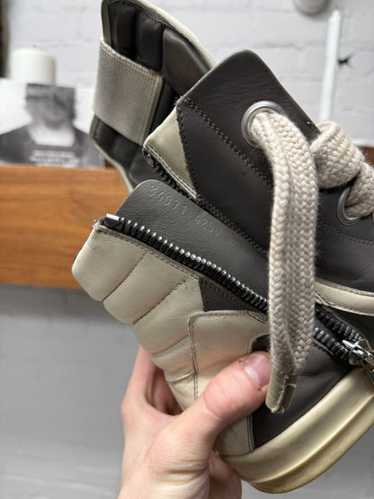 Rick Owens ‘Jumbo Lace’ Grey Leather ‘Geobasket’ High Top Sneakers