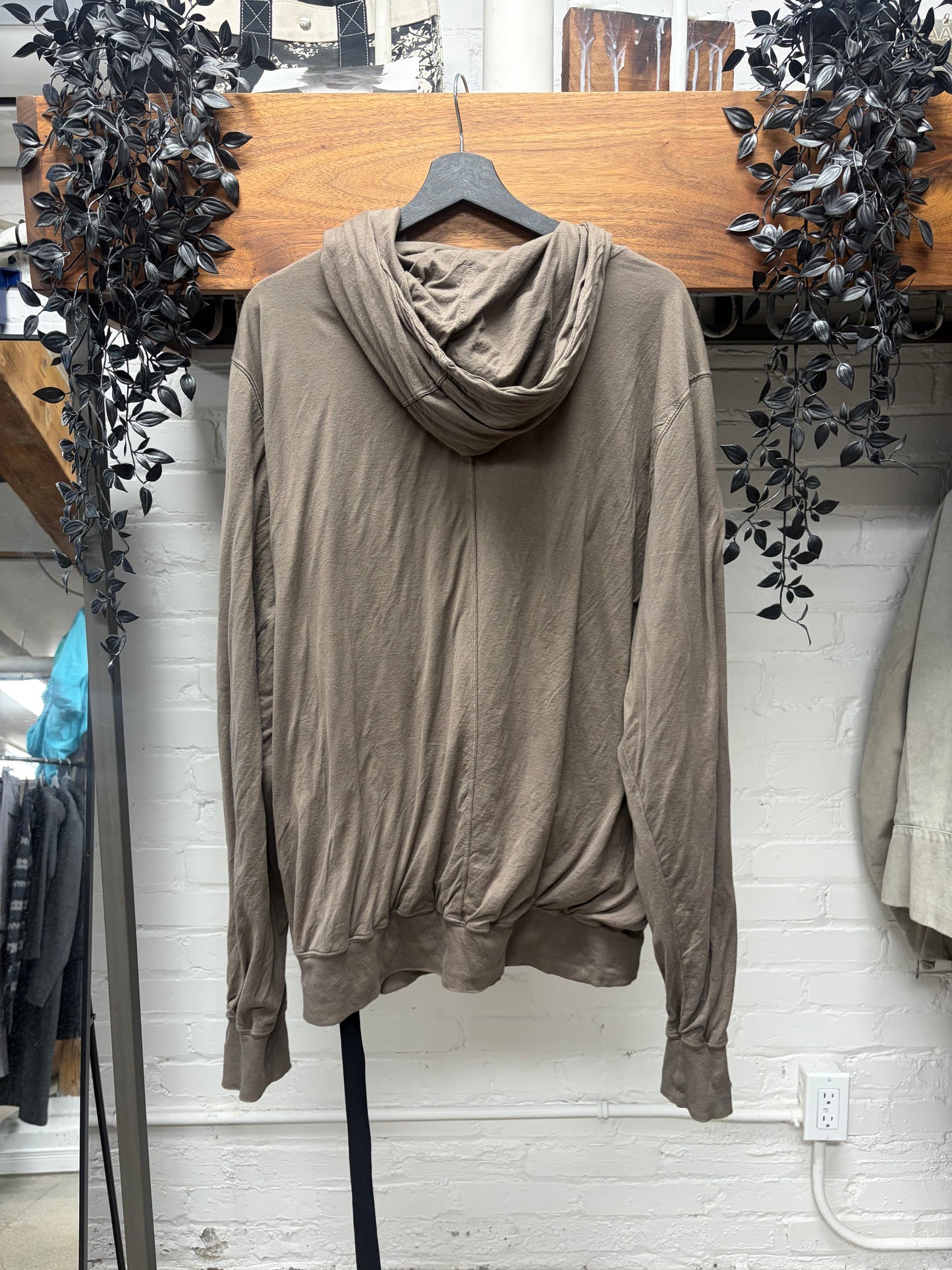 Rick Owens DRKSHDW Lightweight ‘Double Layer’  Dust Brown Drawstring Hoodie