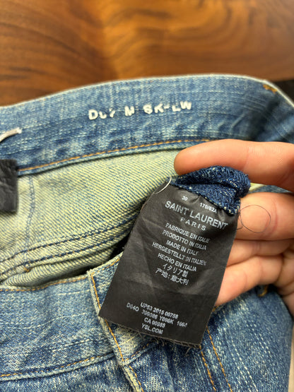 2015 Saint Laurent by Hedi Slimane ‘D02’ Distressed Knee Blowout Blue Skinny Jeans