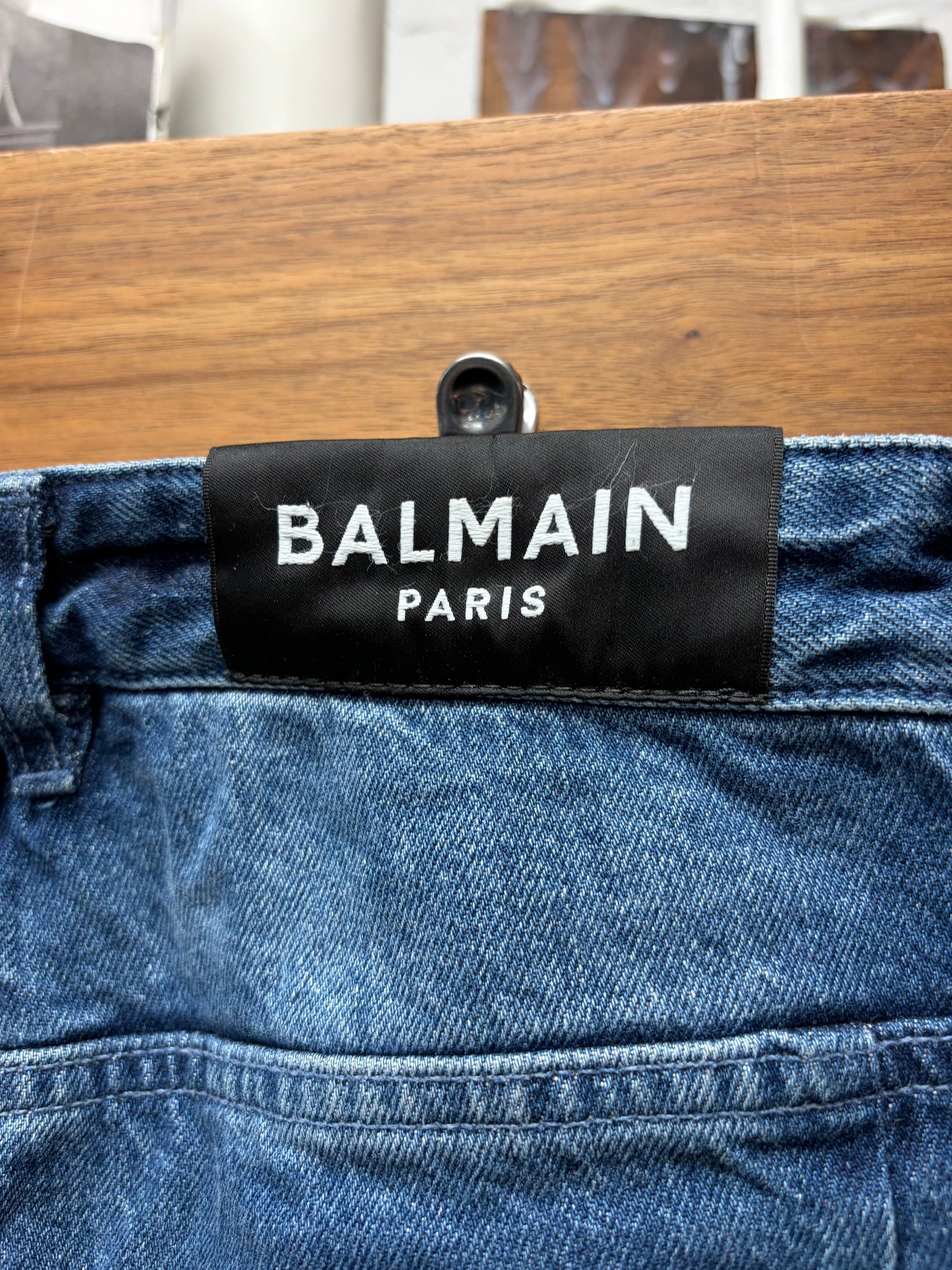 Balmain Biker Knee Blue Skinny Jeans
