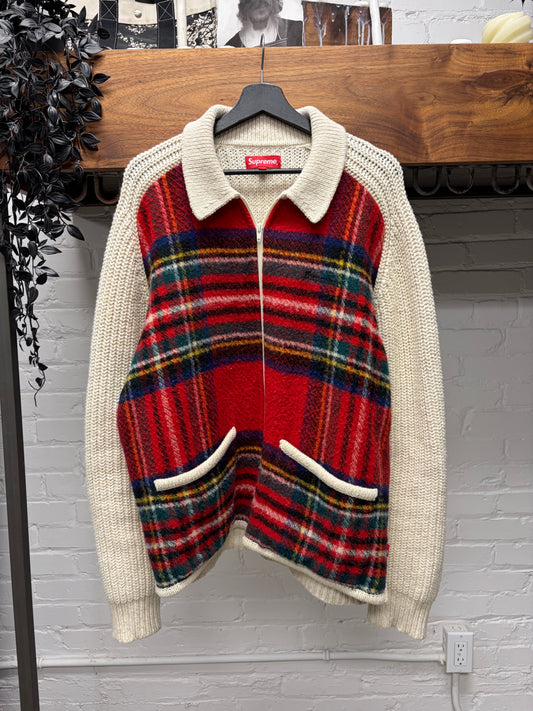 AW2018 Supreme Plaid/Cream Collared Zip-Up Sweater