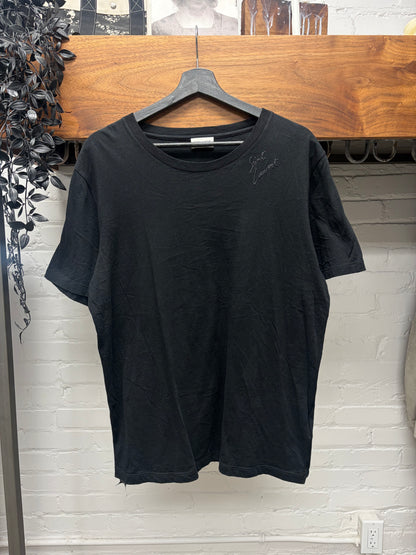 2018 Saint Laurent ‘Cursive Logo’ Small Shoulder Hit Graphic T-Shirt