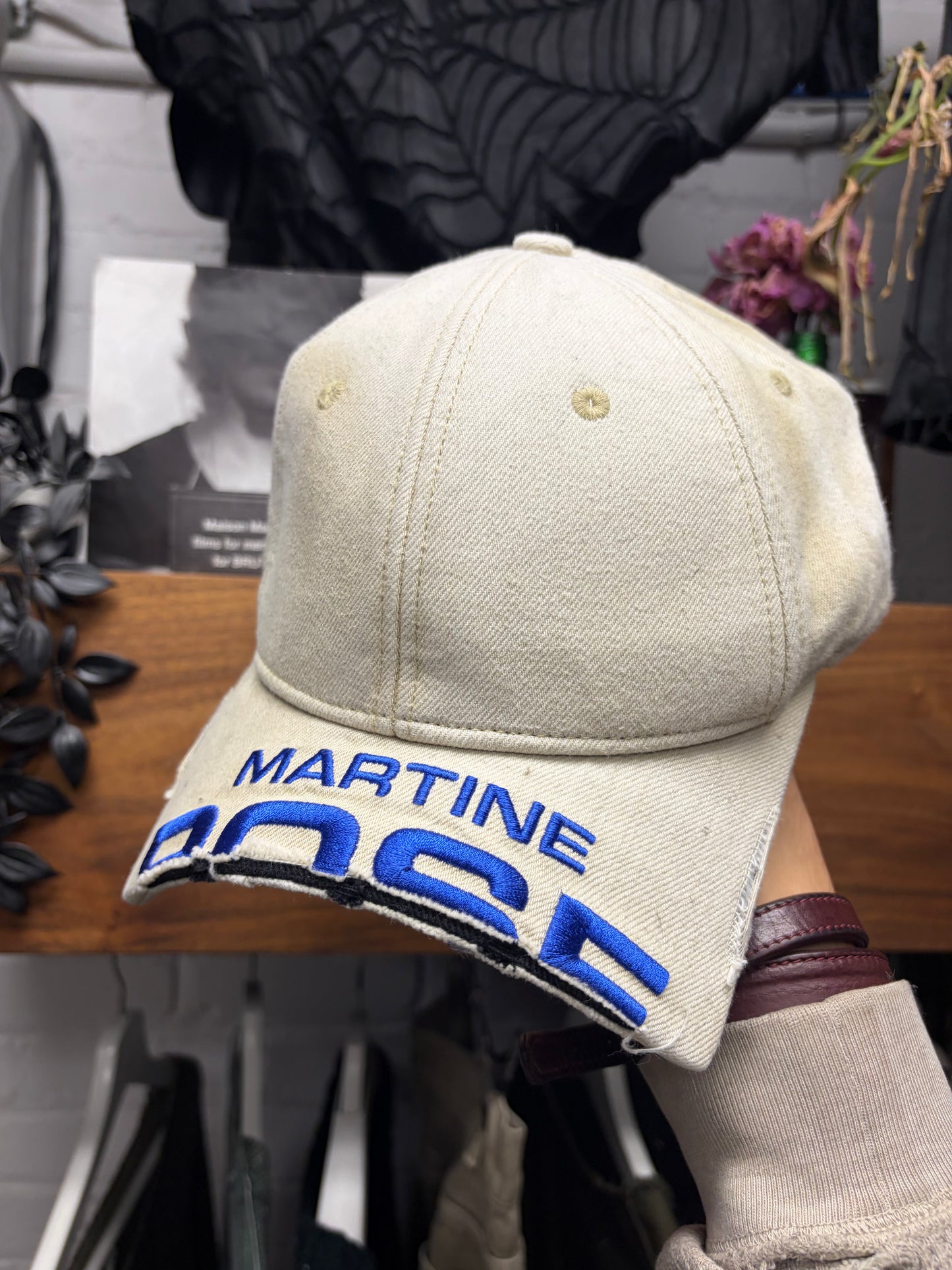 Martine Rose ‘Chopped Brim’ Tan/Blue Logo Strap-Back Hat