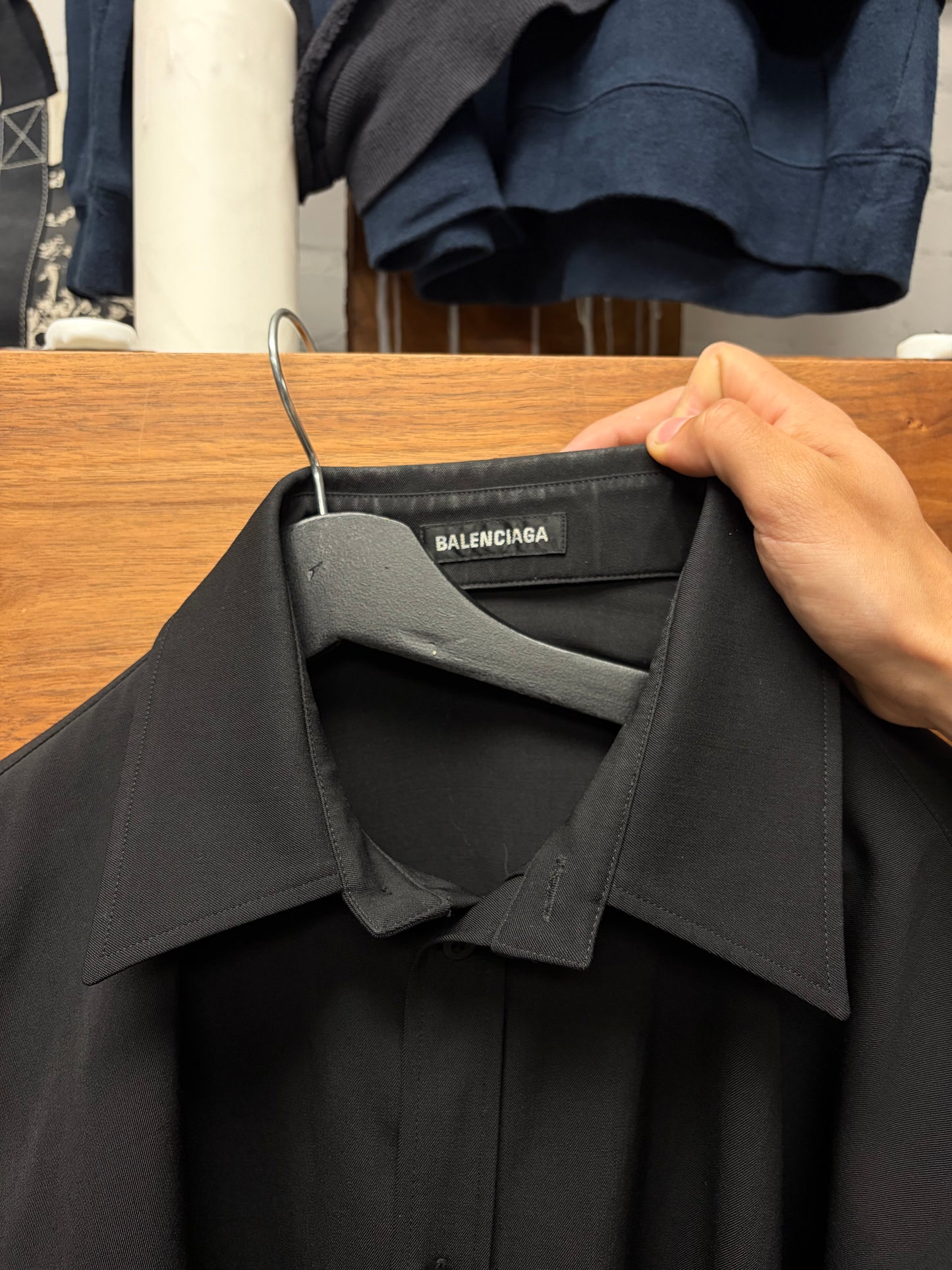 2021 Balenciaga Black ‘Silk Monogram Interior’ Black Button Up Shirt