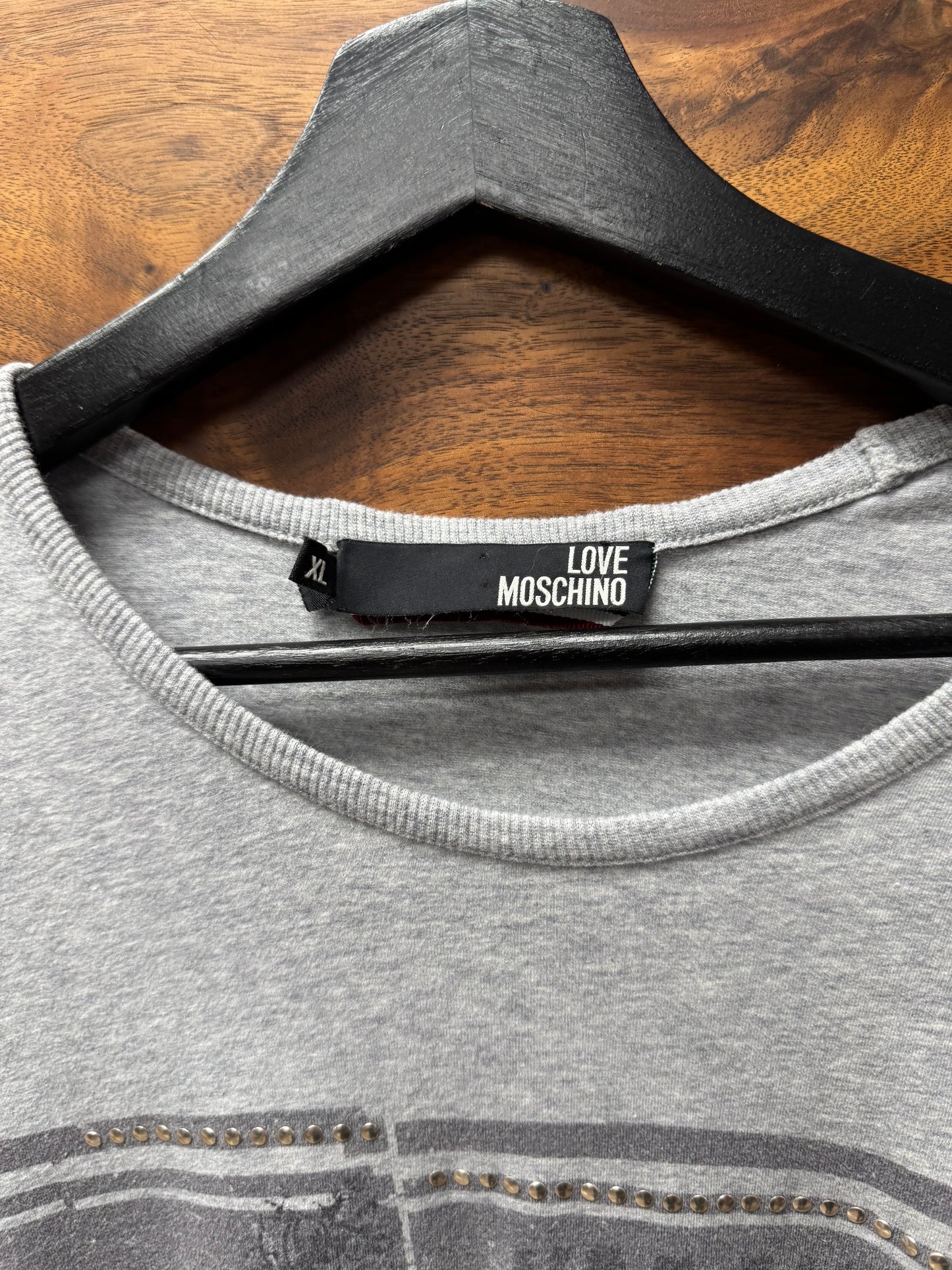 Moschino ‘I’m No Delinquent’ Studded Grey Long Sleeve Shirt