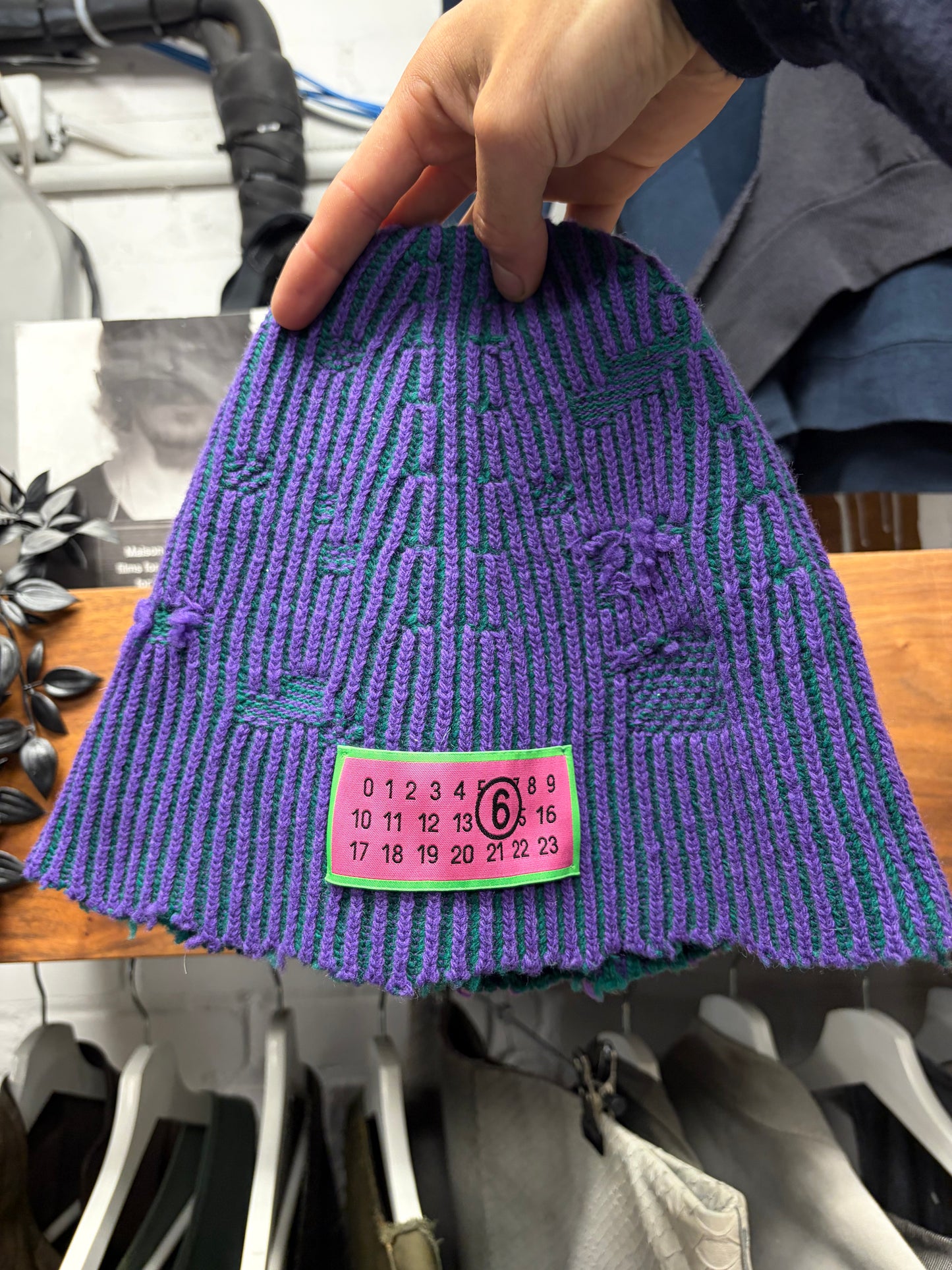 2024 Maison Margiela Amended Purple/Green Bicolor Ribbed Beanie