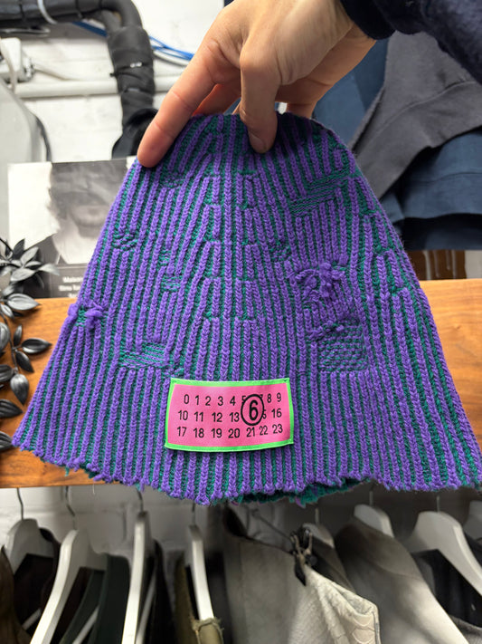 2024 Maison Margiela Amended Purple/Green Bicolor Ribbed Beanie