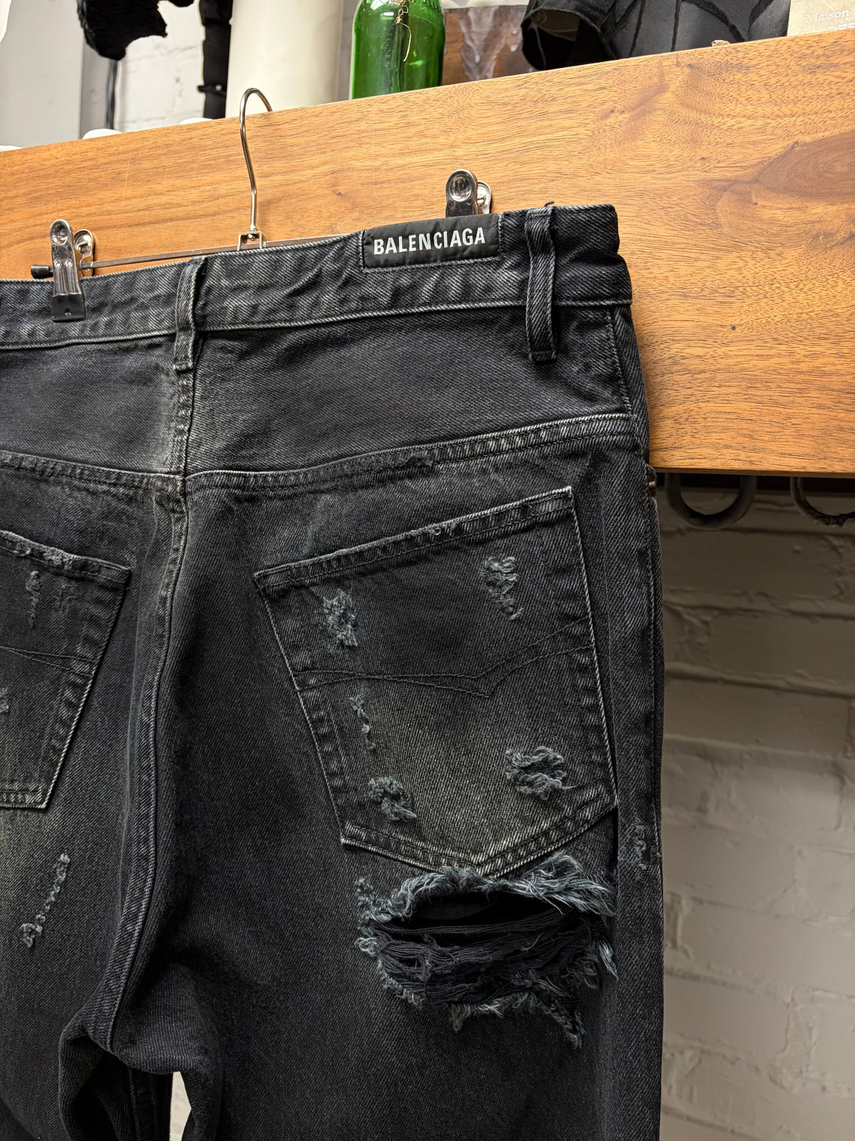 2022 Balenciaga ‘Destroyed’ Heavy Distressed Black Bootcut Denim