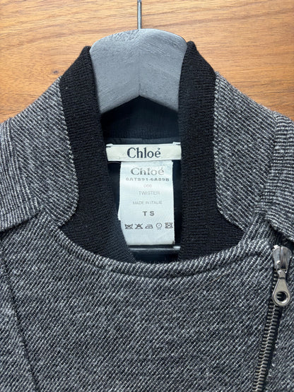 2000s Chloé Grey Wool Knit Asymmetric Zip Moto Jacket