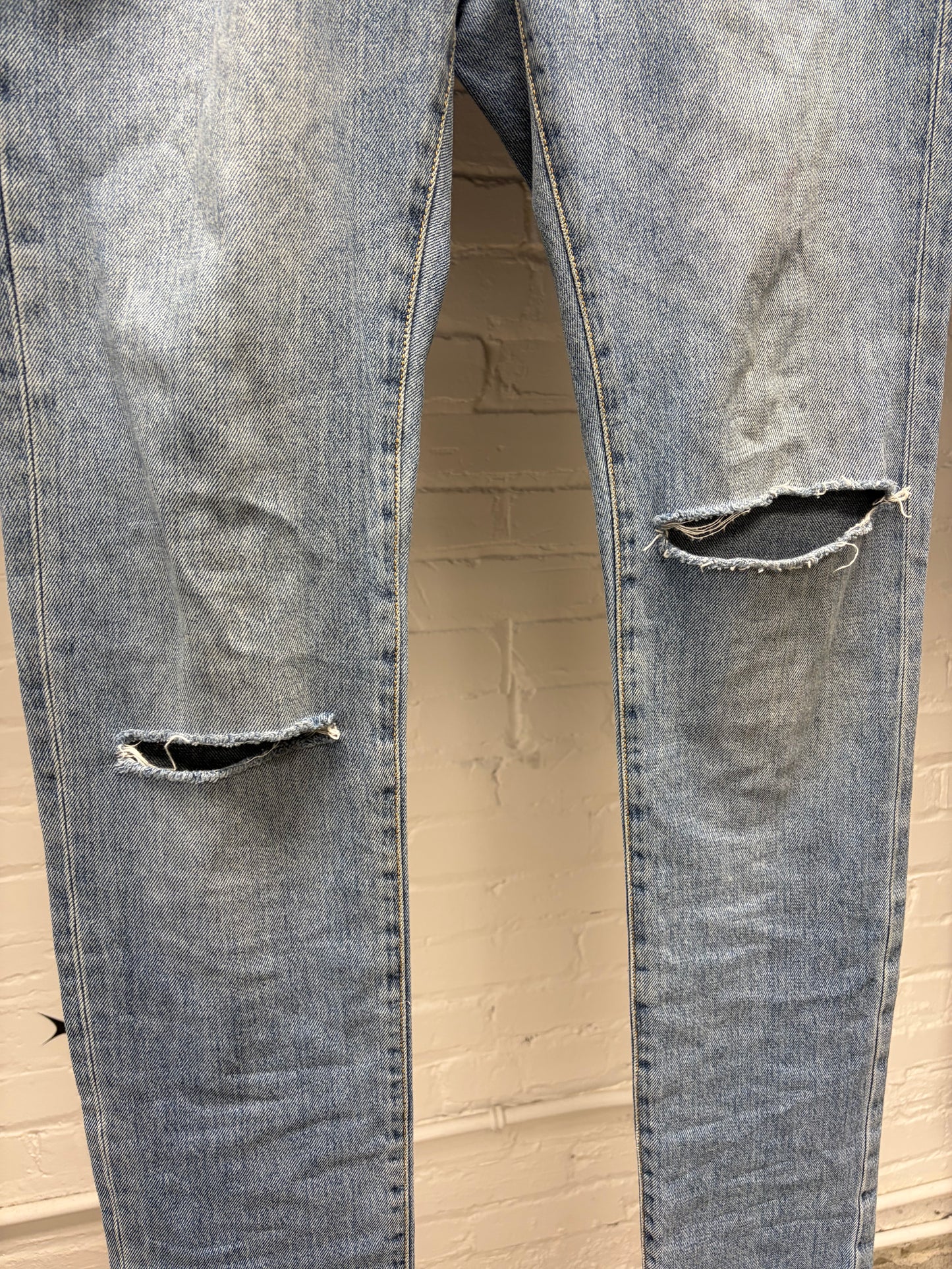 2017 Saint Laurent D02 Blue Distressed Knee Blowout Skinny Jeans