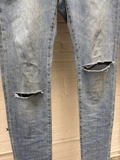 2017 Saint Laurent D02 Blue Distressed Knee Blowout Skinny Jeans
