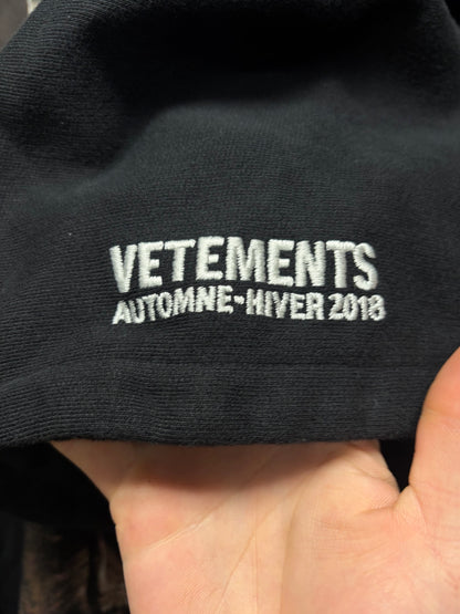 AW2018 Vetements ‘Misplaced Skull’ Cropped Black Graphic Hoodie