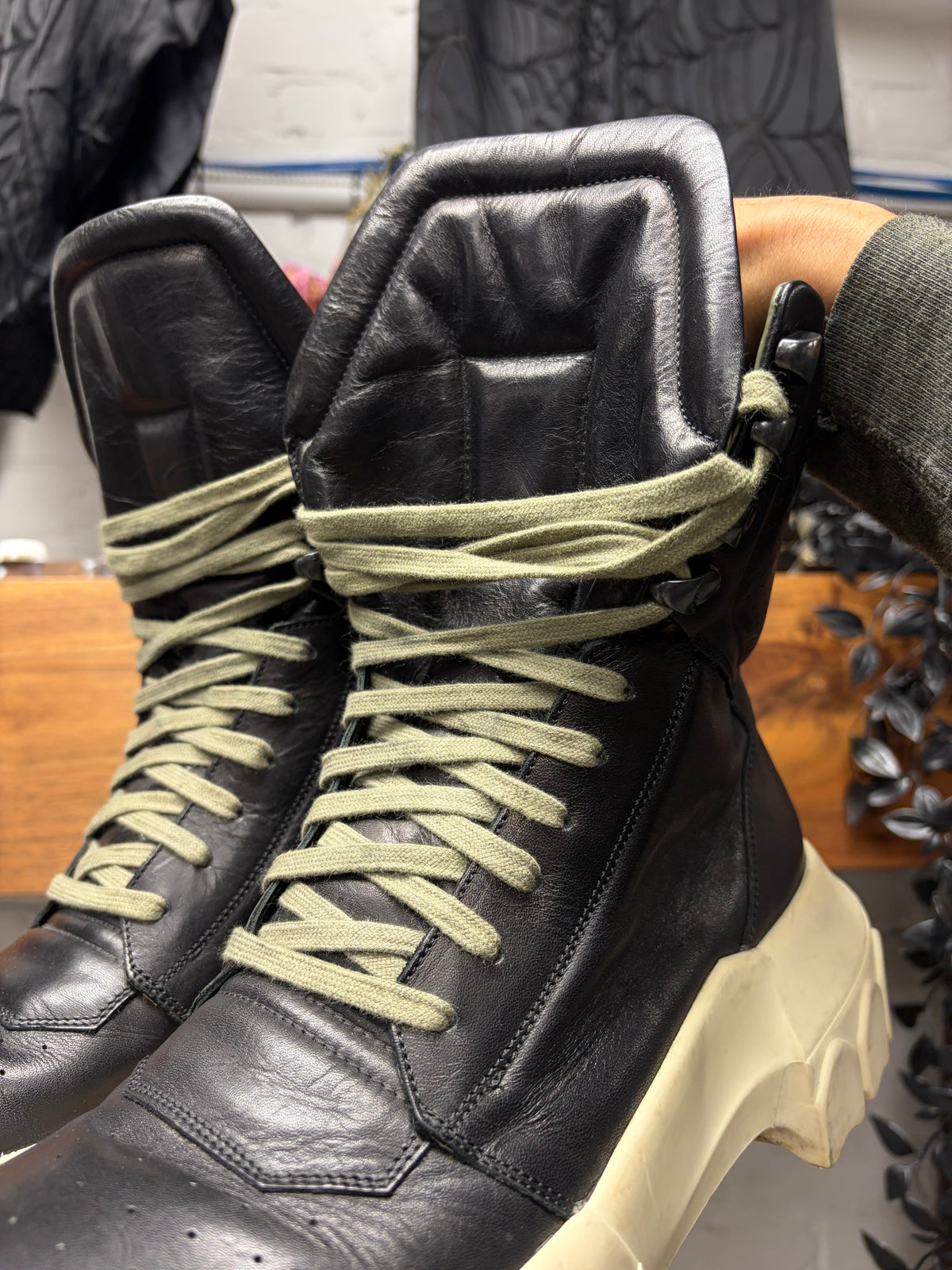 Rick Owens ‘Tractor Sole’ Black/Milk Leather Hiking Boots