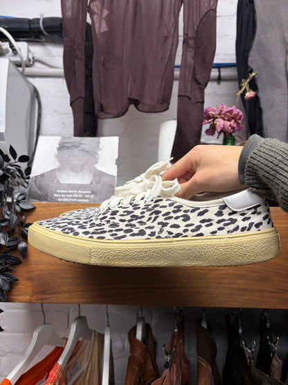 Saint Laurent ‘Babycat’ White/Black Leopard Patterned Low Top Sneakers