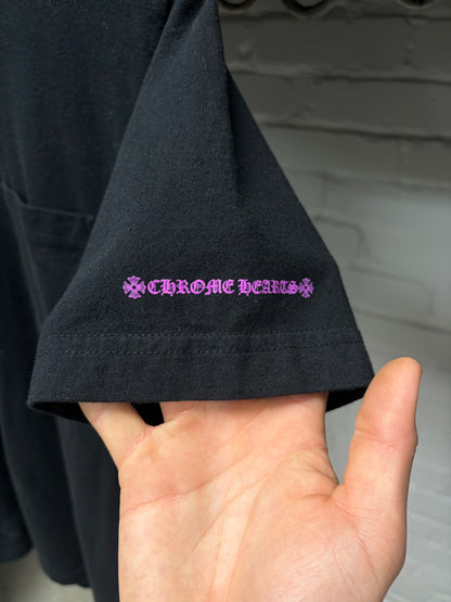 Chrome Hearts Black/Purple Scroll Neck Logo Short Sleeve Shirt