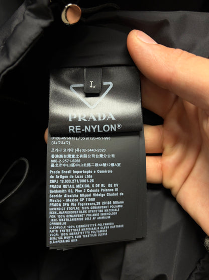 Prada Re-Nylon Hooded Black Zip-Up Shell Jacket