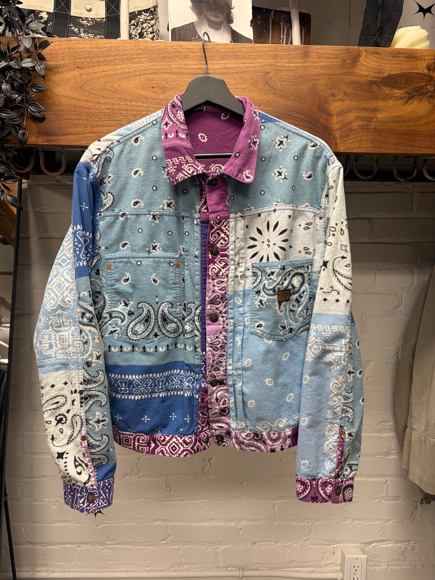 Kapital Reversible Purple/Ice Blue Paisley Bandanna Trucker Jacket
