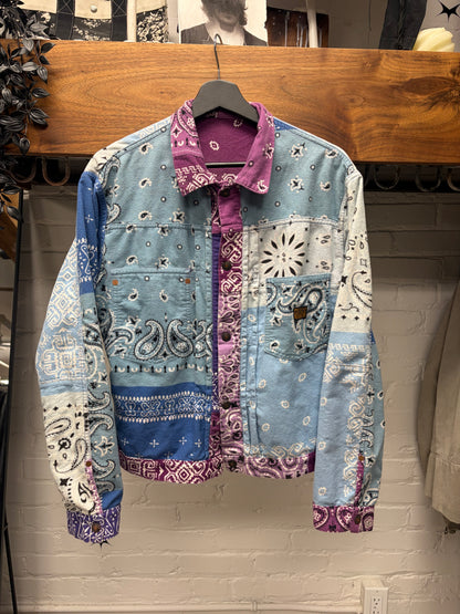 Kapital Reversible Purple/Ice Blue Paisley Bandanna Trucker Jacket