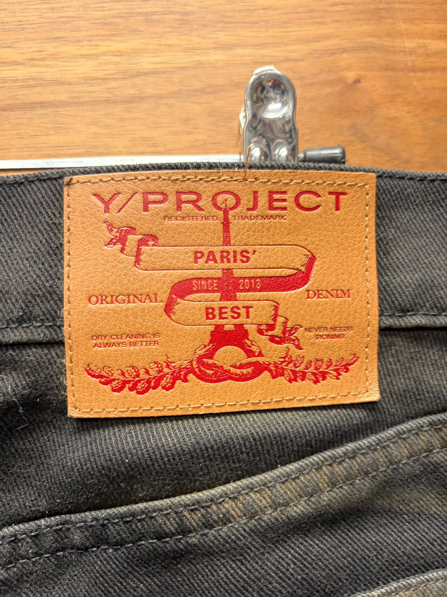Y-Project ‘Hook n Eye’ Waxed Black Flared Leg Denim