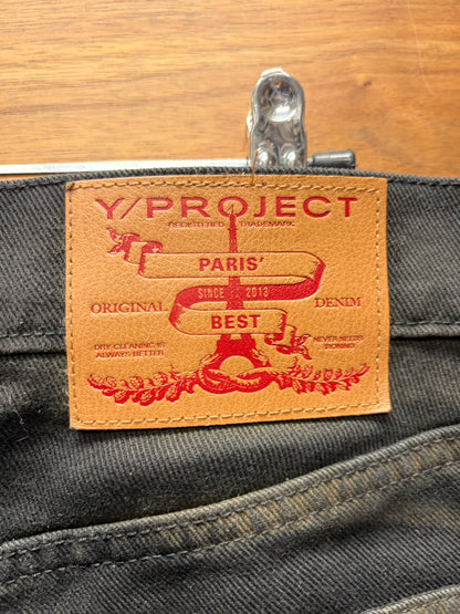 Y-Project ‘Hook n Eye’ Waxed Black Flared Leg Denim
